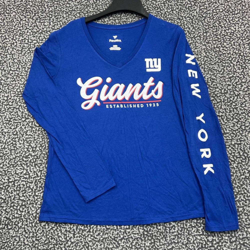 New York Giants Shirt Women Medium Blue Fanatics Long Sleeve V-Neck New M